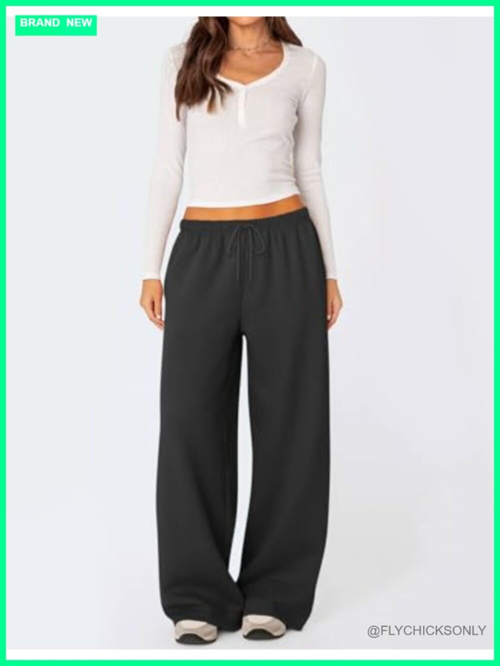 Fleece Lined Wide Leg Sweatpants with Pockets High Rise Baggy - Picture 4 of 7